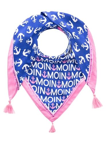 Zwillingsherz Dreieckstuch mit Anker-Moin-Muster, Türkis-Blau mit Rosa Quasten, Maritimes Design von Zwillingsherz