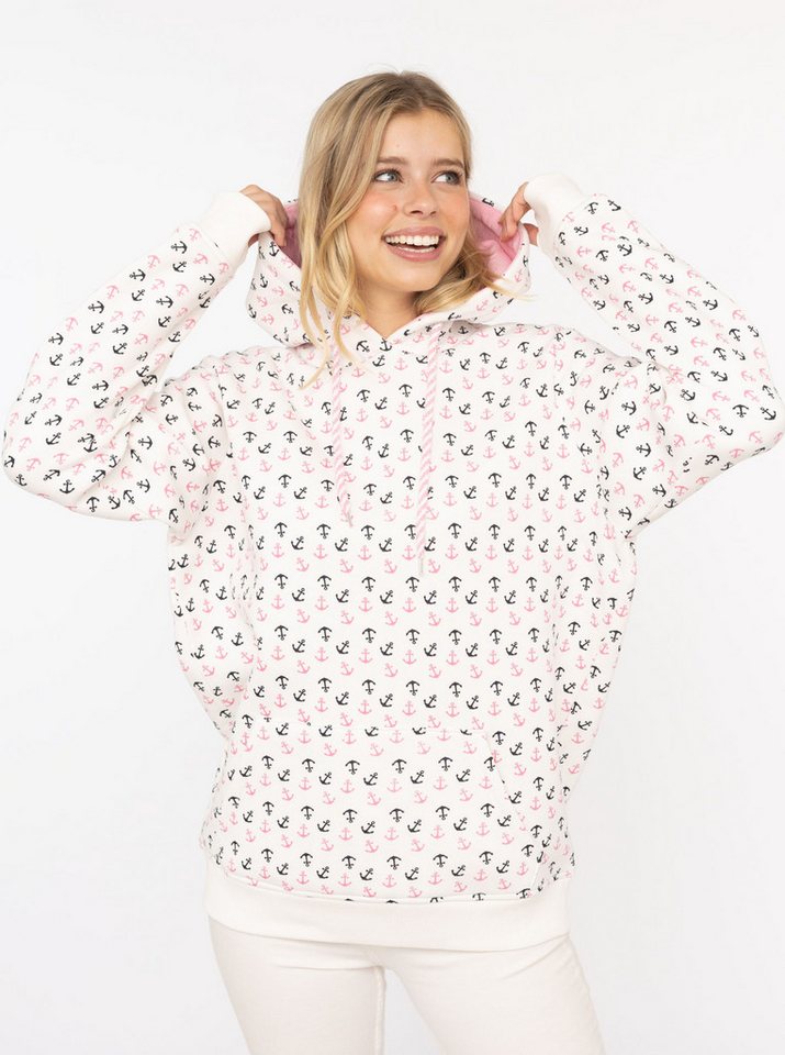Zwillingsherz Hoodie "Anker AOP" allover Ankerprint, Kapuze mit Kordelzug, Kängurutasche von Zwillingsherz
