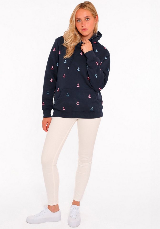 Zwillingsherz Hoodie "Anker" mit gestickten Ankern und Fronttasche von Zwillingsherz