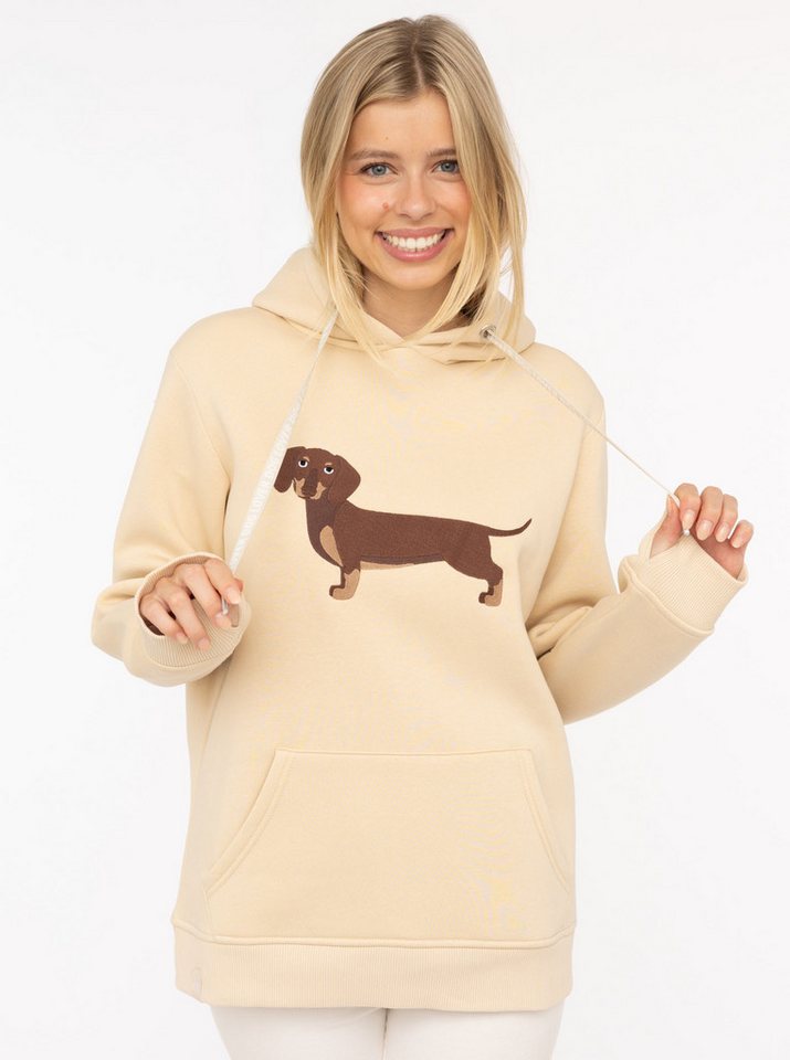 Zwillingsherz Hoodie "Dackel" Stickerei vorne, weiche Fleece Innenseite, bedruckte Kordel von Zwillingsherz