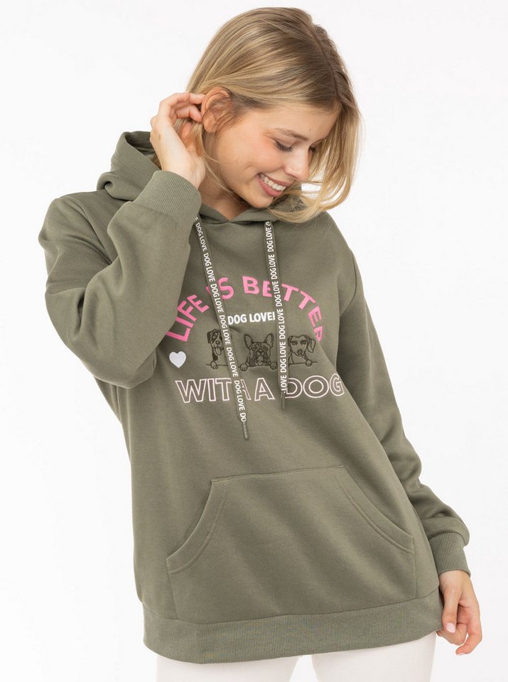 Zwillingsherz Hoodie "Dog Life" Mini-Me,mit gestickten Hunden und Slogan von Zwillingsherz