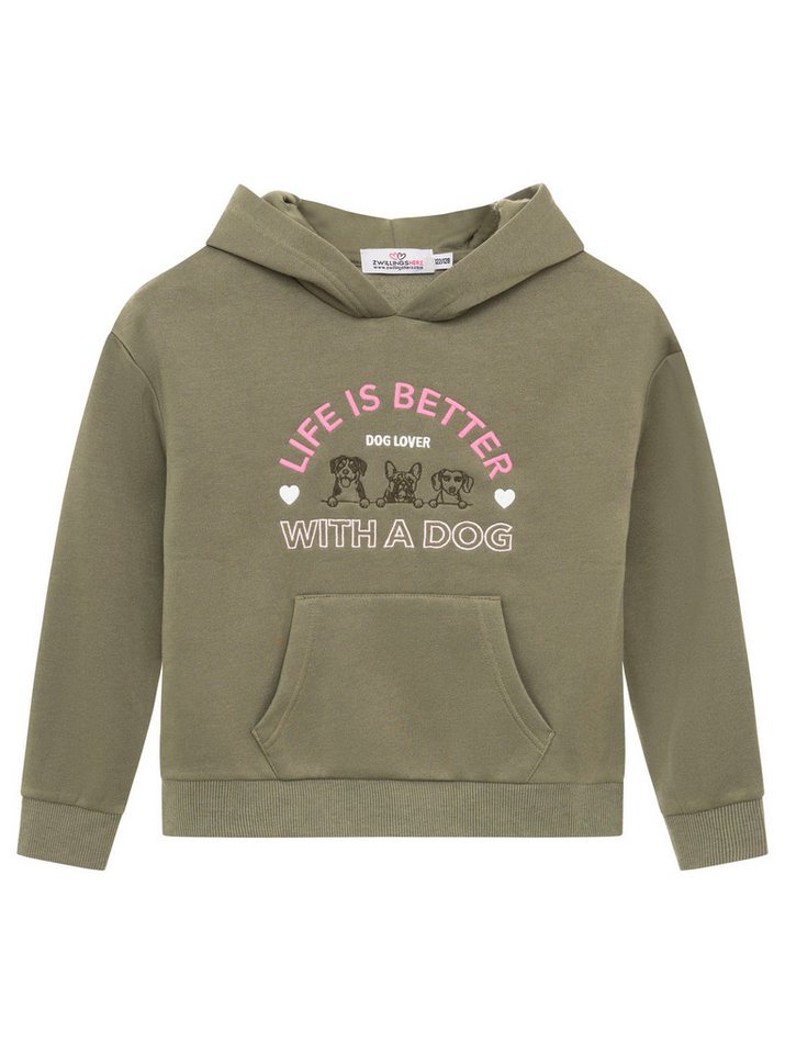 Zwillingsherz Hoodie "Dog Life" Mini-Me,mit gestickten Hunden und Slogan von Zwillingsherz