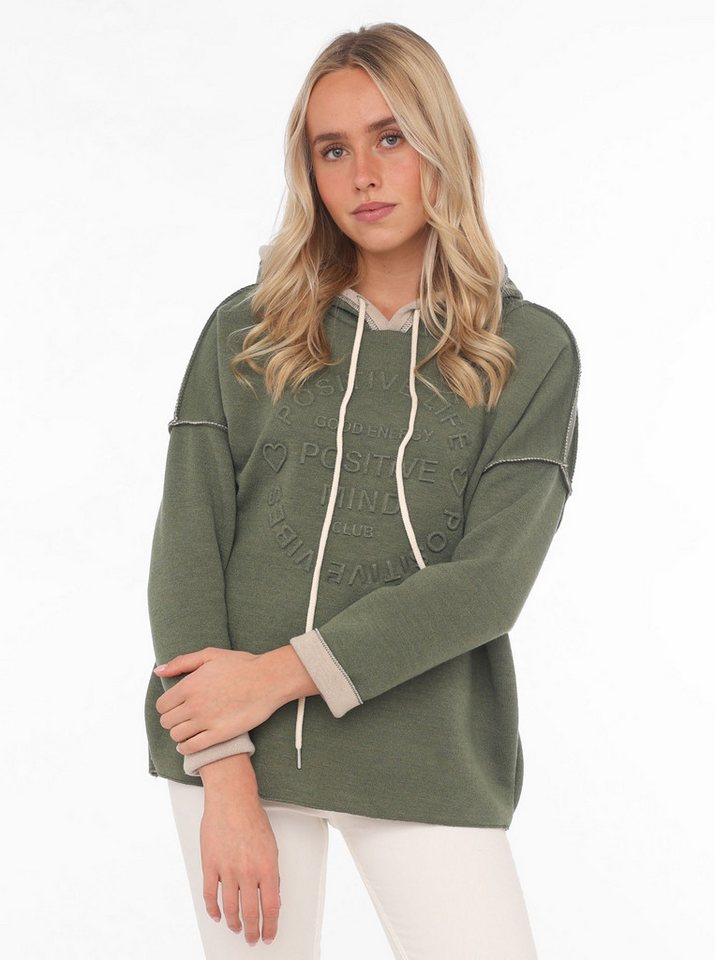 Zwillingsherz Hoodie "Positive Mind" Kapuze, 3/4 Arm, tonaler Schriftzug vorn, Kordelzug von Zwillingsherz