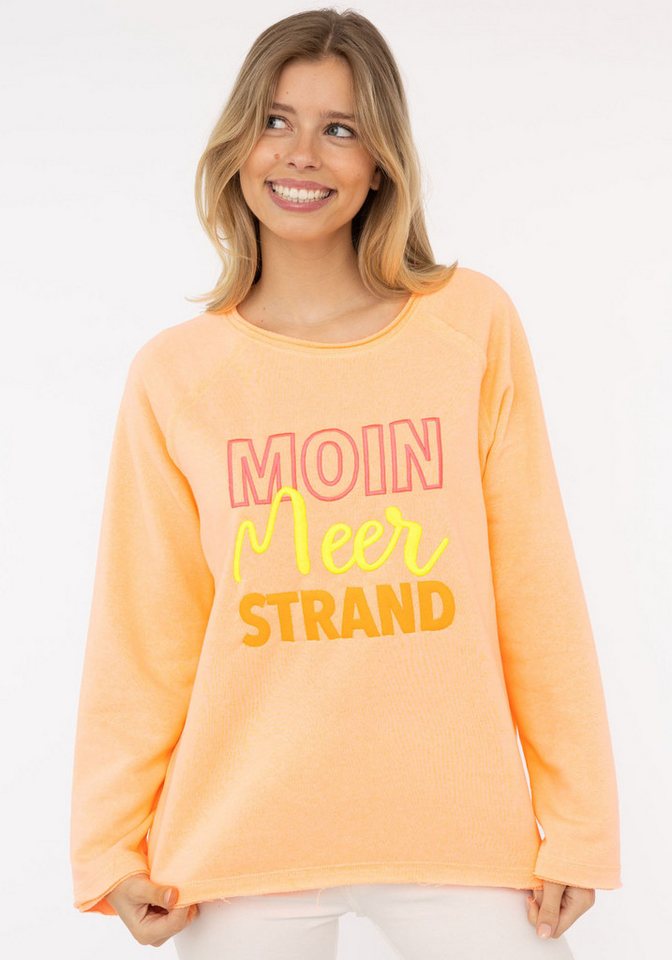 Zwillingsherz Hoodie "Moin Meer Strand" mit Used-Look Kanten und maritimer Stickerei von Zwillingsherz