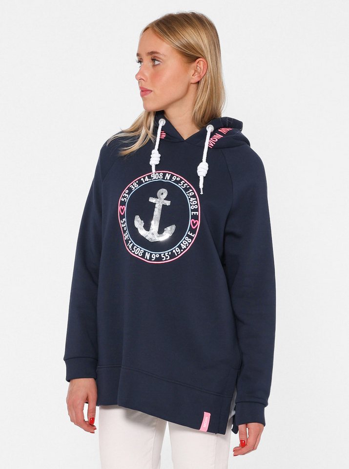 Zwillingsherz Hoodie "Strandglück Paillette" mit Anker-Motiv und "Moin"- Schriftzug von Zwillingsherz