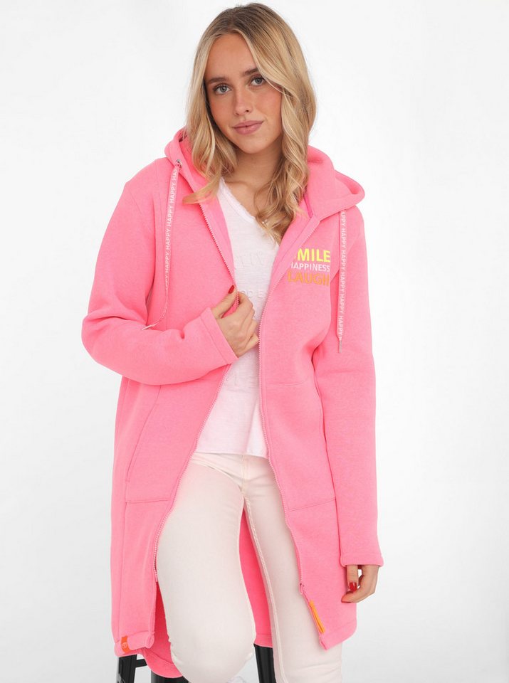 Zwillingsherz Jerseymantel "Smile Happiness Laugh" mit positiver Botschaft, gesticktes Motiv hinten und vorne von Zwillingsherz