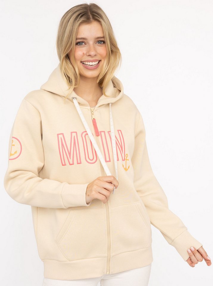 Zwillingsherz Kapuzensweatjacke "Maritim" mit gesticktem MOIN und Anker Logo und Reißverschluss von Zwillingsherz