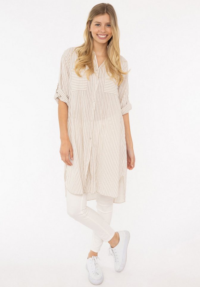 Zwillingsherz Longbluse "Kida" One Size, Streifen, Knopfleiste, Brusttaschen, 3/4-Arm von Zwillingsherz