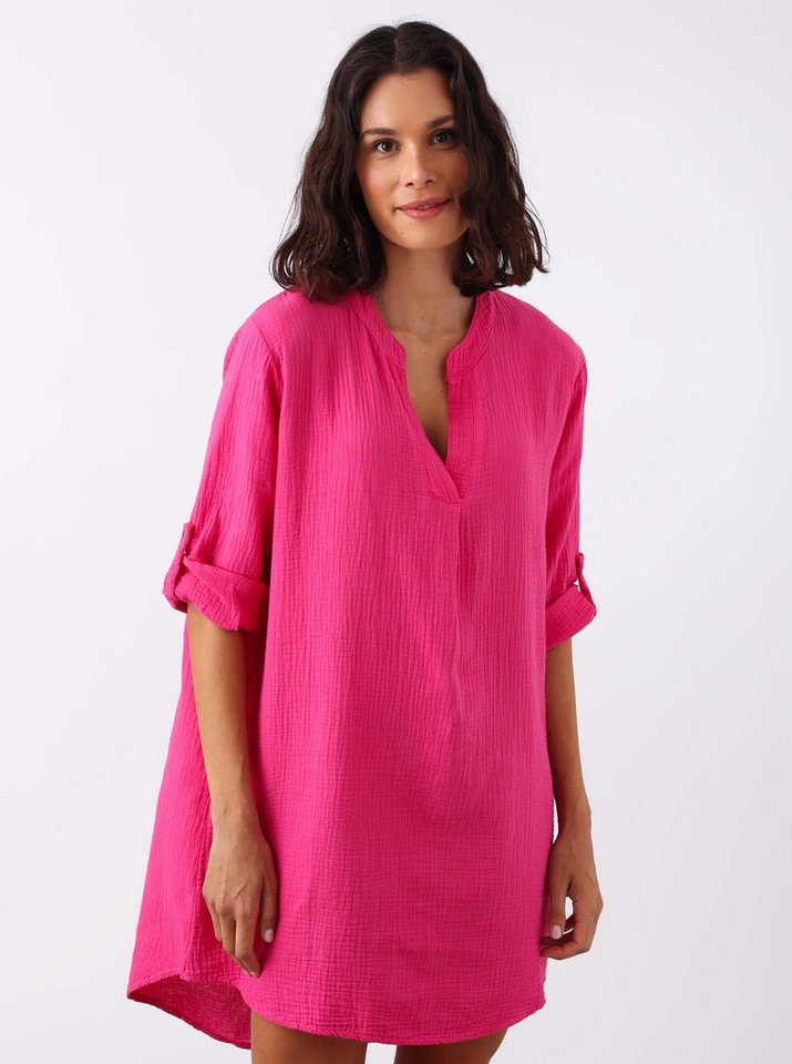 Zwillingsherz Schlupfbluse "Rom" verlängerte Rückenpartie, V-Neck, Turn-Up Ärmel, Musselin von Zwillingsherz