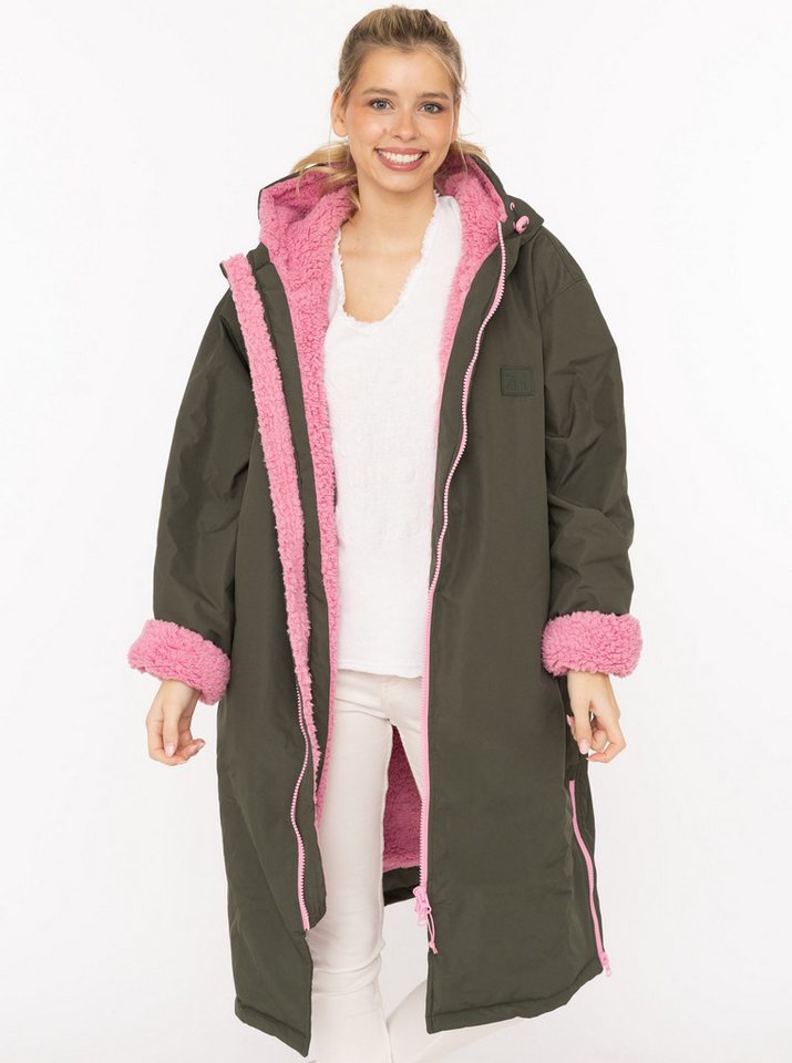 Zwillingsherz Kurzmantel "Oversize Windjacke ZH" seitliche Taschen, Kapuze, Reißverschluss, Teddy Futter von Zwillingsherz