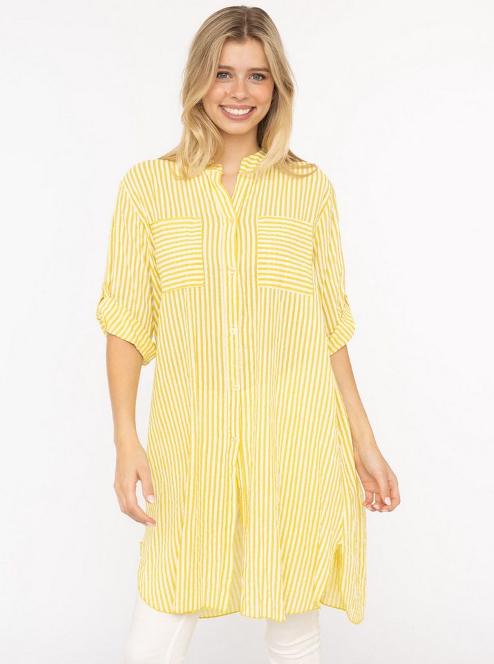 Zwillingsherz Longbluse "Kida" One Size, Streifen, Knopfleiste, Brusttaschen, 3/4-Arm von Zwillingsherz