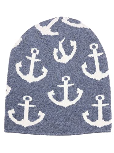 Zwillingsherz Mütze Beanie Slouch mit Kaschmir für Mädchen Jungen Kinder - Hochwertige Cashmere Cap Kappe im Anker Muster Motiv - Perfekt für Frühjahr Sommer Herbst Winter - Warme Haube von Zwillingsherz