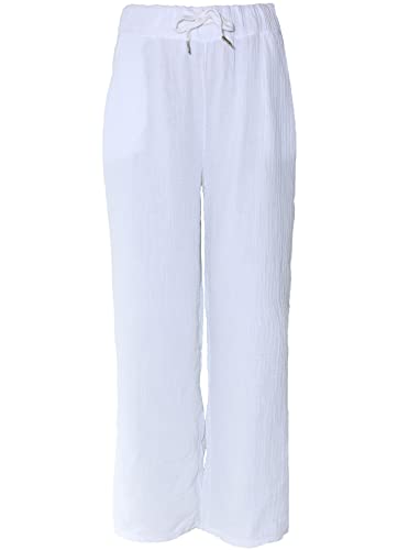Zwillingsherz Musselin Hose aus 100% Baumwolle – Hochwertige Sommerhose für Damen Frauen Mädchen - Marlenehose Freizeithose Culottes - Strandhose locker luftig perfekt für Frühling Sommer, Weiß, L-XL von Zwillingsherz
