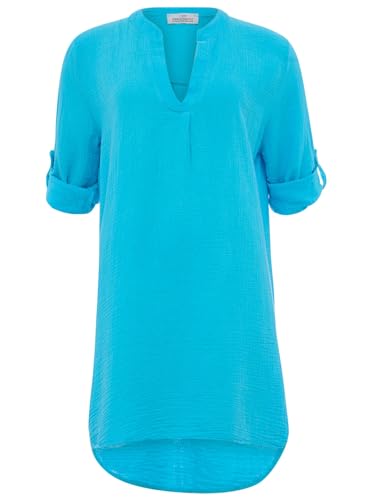 Zwillingsherz Musselin Longbluse aus 100% Baumwolle mit V-Ausschnitt – Hochwertige Tunika für Damen Frauen Mädchen - Sommerbluse Freizeitkleid Strandkleid - Locker luftig perfekt für Frühling Sommer von Zwillingsherz