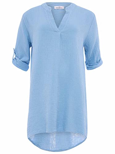 Zwillingsherz Musselin Longbluse aus 100% Baumwolle mit V-Ausschnitt – Hochwertige Tunika für Damen Frauen Mädchen - Sommerbluse Freizeitkleid Strandkleid - Locker luftig perfekt für Frühling Sommer von Zwillingsherz