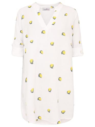 Zwillingsherz Musselin Longbluse aus 100% Baumwolle mit V-Ausschnitt – Hochwertige Tunika für Damen Frauen - Sommerbluse Freizeitkleid Strandkleid - Locker luftig Strand Freizeit Kirsche Zitrone von Zwillingsherz