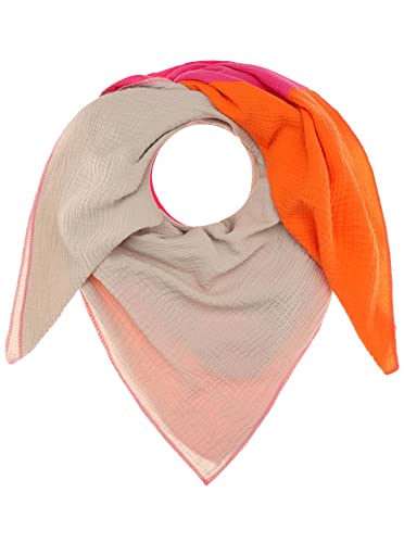 Zwillingsherz Musselin Viereckstuch mit Wolle für Damen Mädchen Jungen - Baumwoll-Halstuch Blockstreifen – Damenschal Übergangsschal - Strick-Waren, Beige Pink Orange, Länge: 131 cm, Breite: 114 cm von Zwillingsherz