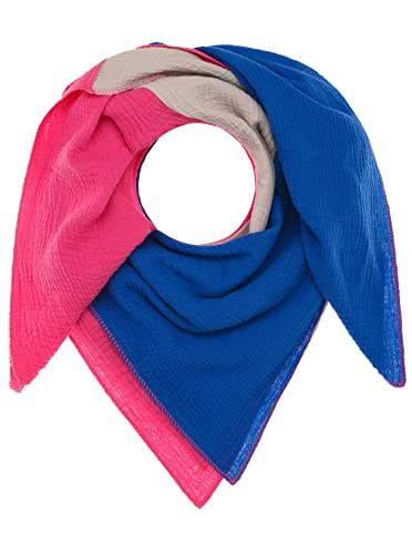 Zwillingsherz Musselin Viereckstuch mit Wolle für Damen Mädchen Jungen - Hochwertiges Damenschal - Strick-Waren Frühjahr Herbst Winter, 16210.7, Länge: 131 cm, Breite: 114 cm, Pink Beige Blau von Zwillingsherz