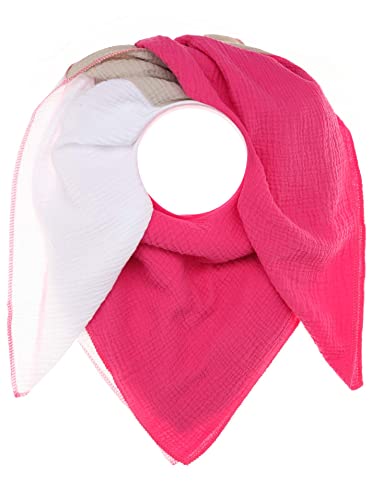 Zwillingsherz Musselin Viereckstuch mit Wolle für Damen Mädchen Jungen - Hochwertiges Damenschal - Strick-Waren Frühjahr Herbst Winter, 16210.3, Länge: 131 cm, Breite: 114 cm, Pink Beige Weiss von Zwillingsherz