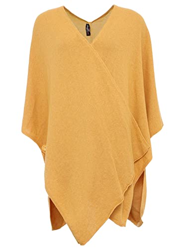Zwillingsherz Poncho-Schal mit Kaschmir - Hochwertiges Cape für Damen - XXL Umhängetuch und Tunika mit Ärmel - Strick-Pullover - Sweatshirt - Stola für Sommer und Winter von Cashmere Dreams gelb von Zwillingsherz