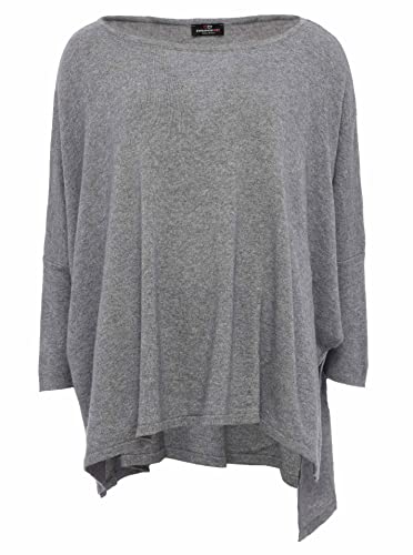 Zwillingsherz Poncho mit Baumwolle - Hochwertiges Cape für Damen - XXL Umhängetuch und Tunika mit Ärmel - Strick-Pullover - Sweatshirt - Stola für Sommer und Winter von Cashmere Dreams - grau von Zwillingsherz