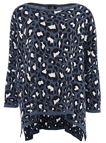 Zwillingsherz Poncho mit Baumwolle im Leo Design - Hochwertiges Cape für Damen - XXL Umhängetuch und Tunika - Strick-Pullover - Sweatshirt - Stola für Frühjahr Sommer Herbst und Winter - blau von Zwillingsherz