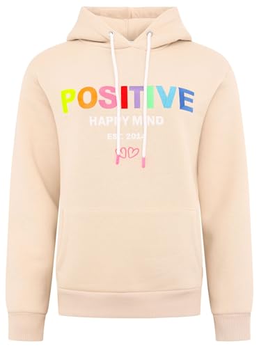 Zwillingsherz Positive Happy Mind Sweatshirt Pulli Kapuzenpullover, Beige mit Regenbogen-Schriftzug, Größe L von Zwillingsherz
