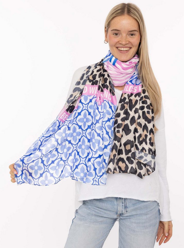 Zwillingsherz Schal "Zitronen Mosaik ", farbenfrohes Muster mit Zitronen, Schriftzug von Zwillingsherz