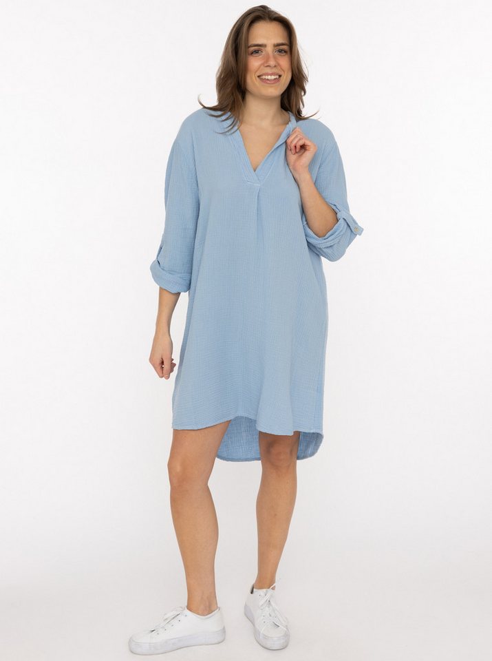 Zwillingsherz Schlupfbluse "Rom" verlängerte Rückenpartie, V-Neck, Turn-Up Ärmel, Musselin von Zwillingsherz