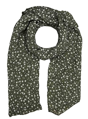 Zwillingsherz Seiden-Tuch im Blümchen Design - Hochwertiger Schal für Damen Mädchen - Halstuch - Umschlagstuch – Pashmina - Loop - weicher Schlauchschal für Frühjahr Sommer Herbst Winter - grün von Zwillingsherz