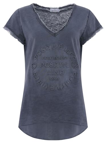 Zwillingsherz Shirt Positiv für Damen und Frauen - Hochwertiges 100% Baumwolle Oberteil kuschelig weich Sommer Kurzarm Hemd Top V Ausschnitt Fransen von Zwillingsherz