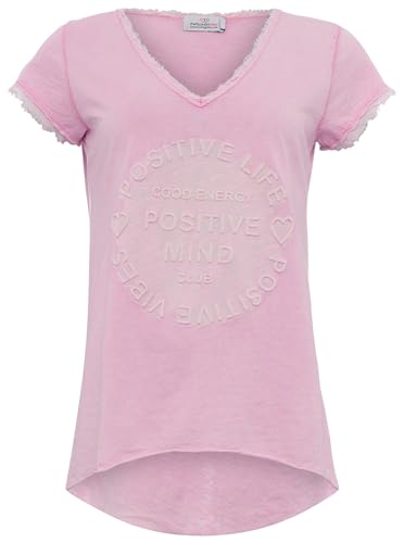 Zwillingsherz Shirt Positiv für Damen und Frauen - Hochwertiges 100% Baumwolle Oberteil kuschelig weich Sommer Kurzarm Hemd Top V Ausschnitt Fransen von Zwillingsherz