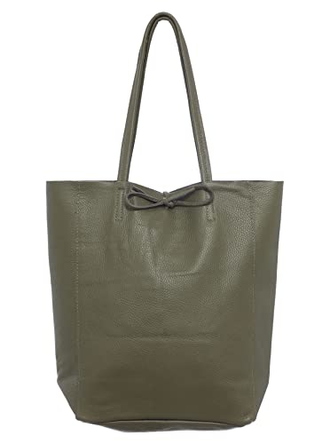 Zwillingsherz Shopper aus 100% Echtleder - Hochwertige Tasche für Damen Frauen Mädchen – Shopper groß und elegant - Schultertasche- khaki von Zwillingsherz