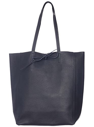 Zwillingsherz Shopper aus 100% Echtleder - Hochwertige Tasche für Damen Frauen Mädchen – Shopper groß und elegant - Schultertasche -navy von Zwillingsherz