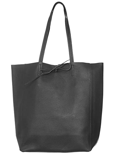 Zwillingsherz Shopper aus 100% Echtleder - Hochwertige Tasche für Damen Frauen Mädchen – Shopper groß und elegant - Schultertasche - schw von Zwillingsherz