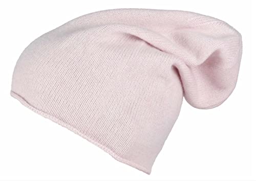Zwillingsherz Slouch-Beanie-Mütze aus 100% Kaschmir - Hochwertige Strickmütze für Damen Mädchen Jungen - Hat - Unisex - One Size - warm und weich im Sommer Herbst und Winter - hell rosa von Zwillingsherz