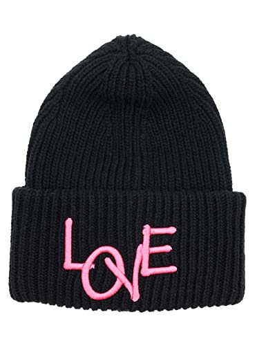 Zwillingsherz Slouch-Beanie-Mütze aus Wolle - Hochwertige Strickmütze mit Love Stickerei für Damen Mädchen Jungen - Hat - One Size - warm und weich für Frühling Herbst und Winter-schw von Zwillingsherz