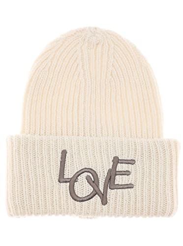 Zwillingsherz Slouch-Beanie-Mütze aus Wolle - Hochwertige Strickmütze mit Love Stickerei für Damen Mädchen Jungen - Hat - One Size - warm und weich für Frühling Herbst und Winter-weiß von Zwillingsherz