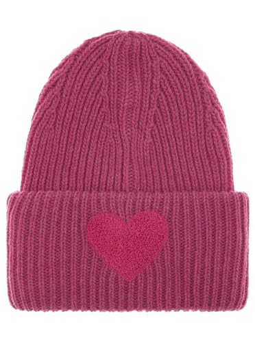 Zwillingsherz Slouch-Beanie-Mütze aus Wolle - Hochwertige Strickmütze mit flauschigem Herz für Damen - Hat - OneSize - warm und weich für Frühling Herbst und Winter von Zwillingsherz