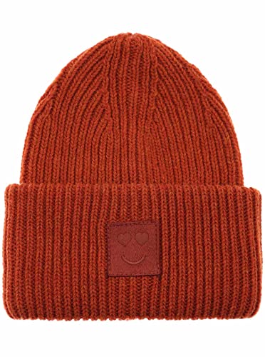 Zwillingsherz Slouch-Beanie-Mütze mit Wolle - Hochwertige Strickmütze mit Herz Smileys Patch für Damen Mädchen – Hat - Grobstrick - One Size - warm und weich für Frühling Herbst und Winter von Zwillingsherz