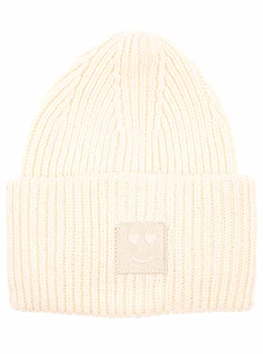 Zwillingsherz Slouch-Beanie-Mütze mit Wolle - Hochwertige Strickmütze mit Herz Smileys Patch für Damen Mädchen – Hat - Grobstrick - One Size - warm und weich für Frühling Herbst und Winter von Zwillingsherz