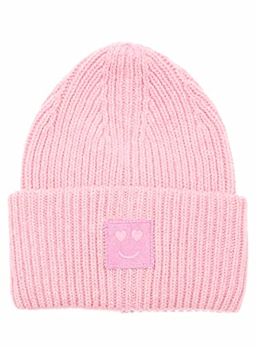 Zwillingsherz Slouch-Beanie-Mütze mit Wolle - Hochwertige Strickmütze mit Herz Smileys Patch für Damen Mädchen – Hat - Grobstrick - One Size - warm und weich für Frühling Herbst und Winter von Zwillingsherz