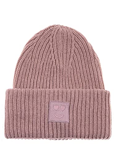 Zwillingsherz Slouch-Beanie-Mütze mit Wolle - Hochwertige Strickmütze mit Herz Smileys Patch für Damen Mädchen – Hat - Grobstrick - One Size - warm und weich für Frühling Herbst und Winter von Zwillingsherz