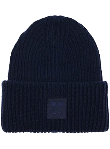 Zwillingsherz Slouch-Beanie-Mütze mit Wolle - Hochwertige Strickmütze mit Herz Smileys Patch für Damen Mädchen – Hat - Grobstrick - One Size - warm und weich für Frühling Herbst und Winter von Zwillingsherz
