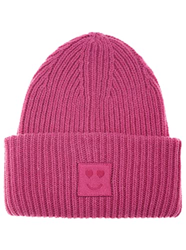 Zwillingsherz Slouch-Beanie-Mütze mit Wolle - Hochwertige Strickmütze mit Herz Smileys Patch für Damen Mädchen – Hat - Grobstrick - One Size - warm und weich für Frühling Herbst und Winter von Zwillingsherz
