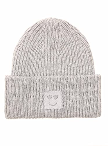 Zwillingsherz Slouch-Beanie-Mütze mit Wolle - Hochwertige Strickmütze mit Herz Smileys Patch für Damen Mädchen – Hat - Grobstrick - One Size - warm und weich für Frühling Herbst und Winter von Zwillingsherz