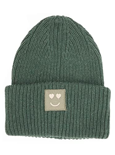 Zwillingsherz Slouch-Beanie-Mütze mit Wolle - Hochwertige Strickmütze mit Herz Smileys Patch für Damen Mädchen – Hat - Grobstrick - One Size - warm und weich für Frühling Herbst und Winter von Zwillingsherz