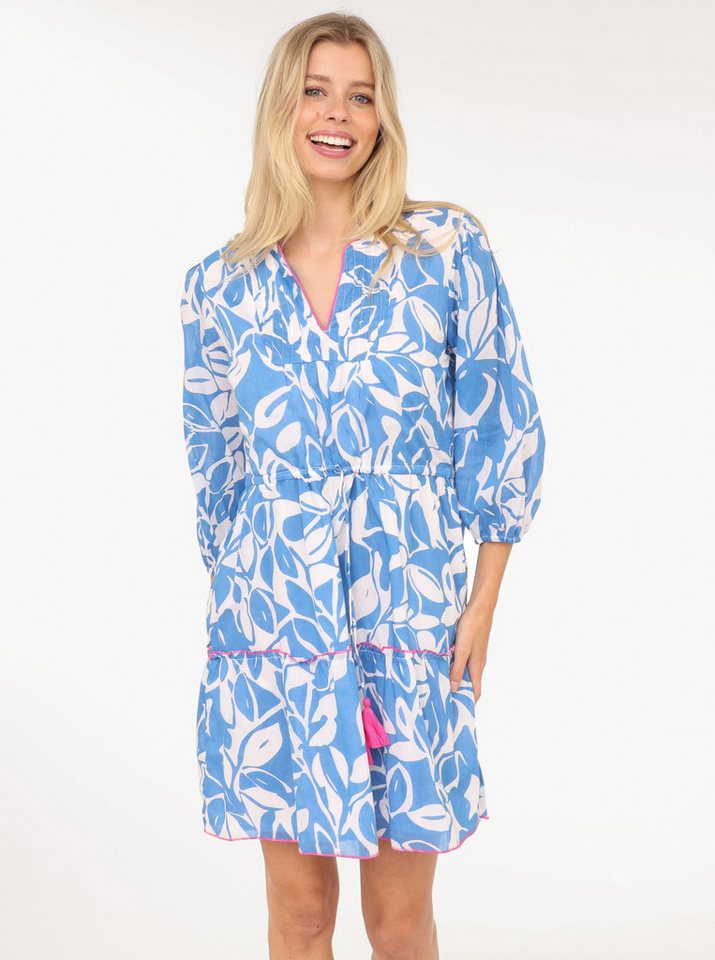 Zwillingsherz Sommerkleid "Blätter Zweifarbig" mit Tasseln und kontrastfarbigen Details von Zwillingsherz