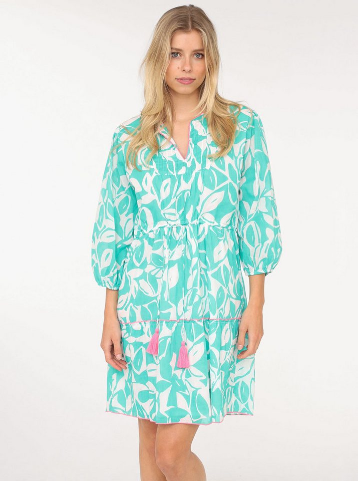 Zwillingsherz Sommerkleid "Blätter Zweifarbig" mit Tasseln und kontrastfarbigen Details von Zwillingsherz
