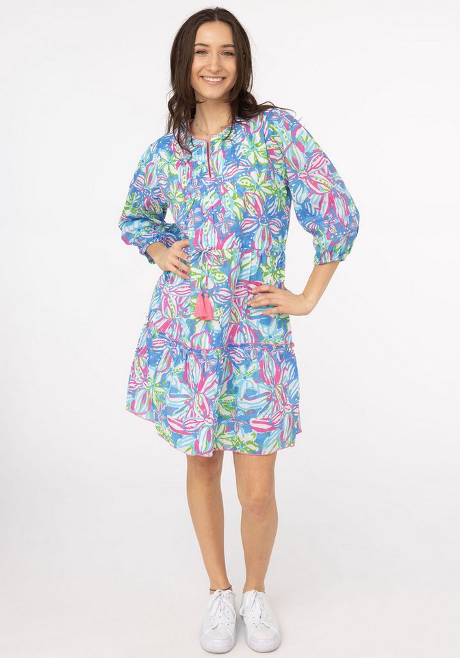 Zwillingsherz Sommerkleid "Blumentraum" mit floralem Muster, zum Binden mit Tasseln, kontrastfarbige Details von Zwillingsherz